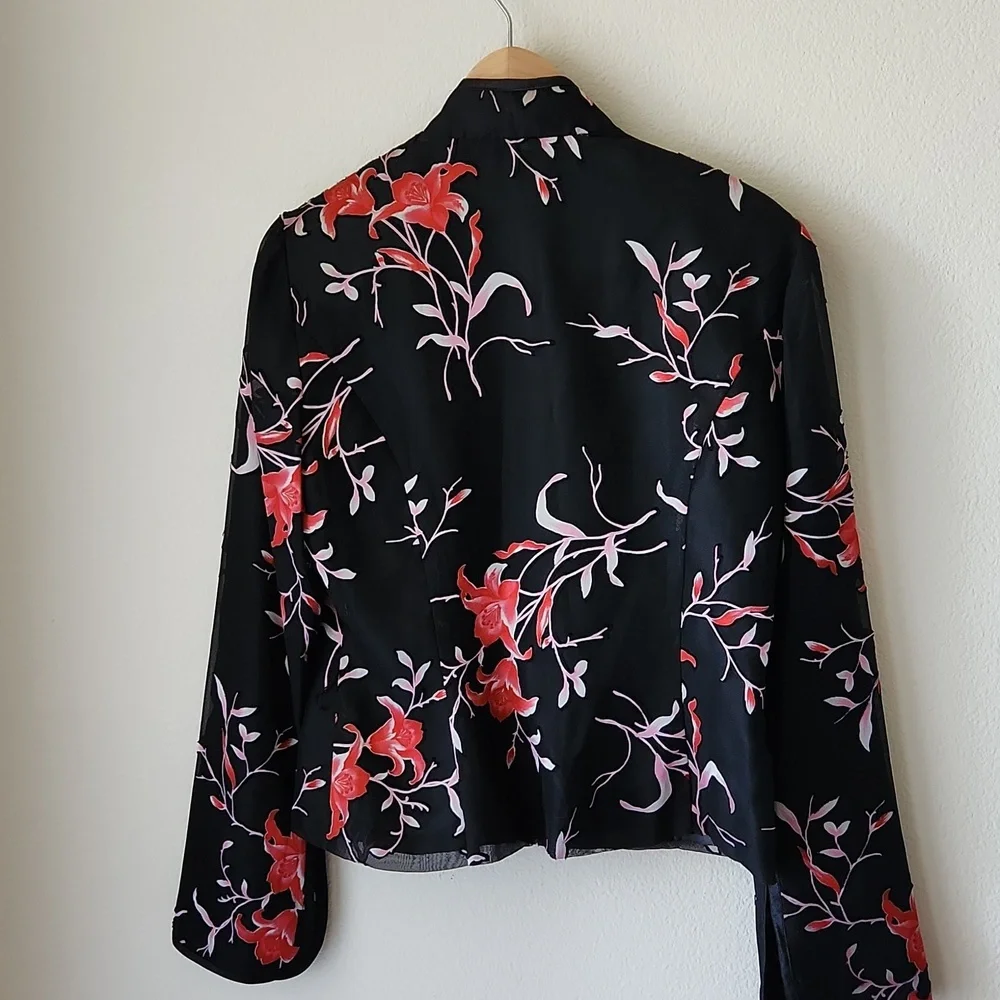 Dress barn black floral jacket Sz 6/8 Asian Inspired Office Business Core